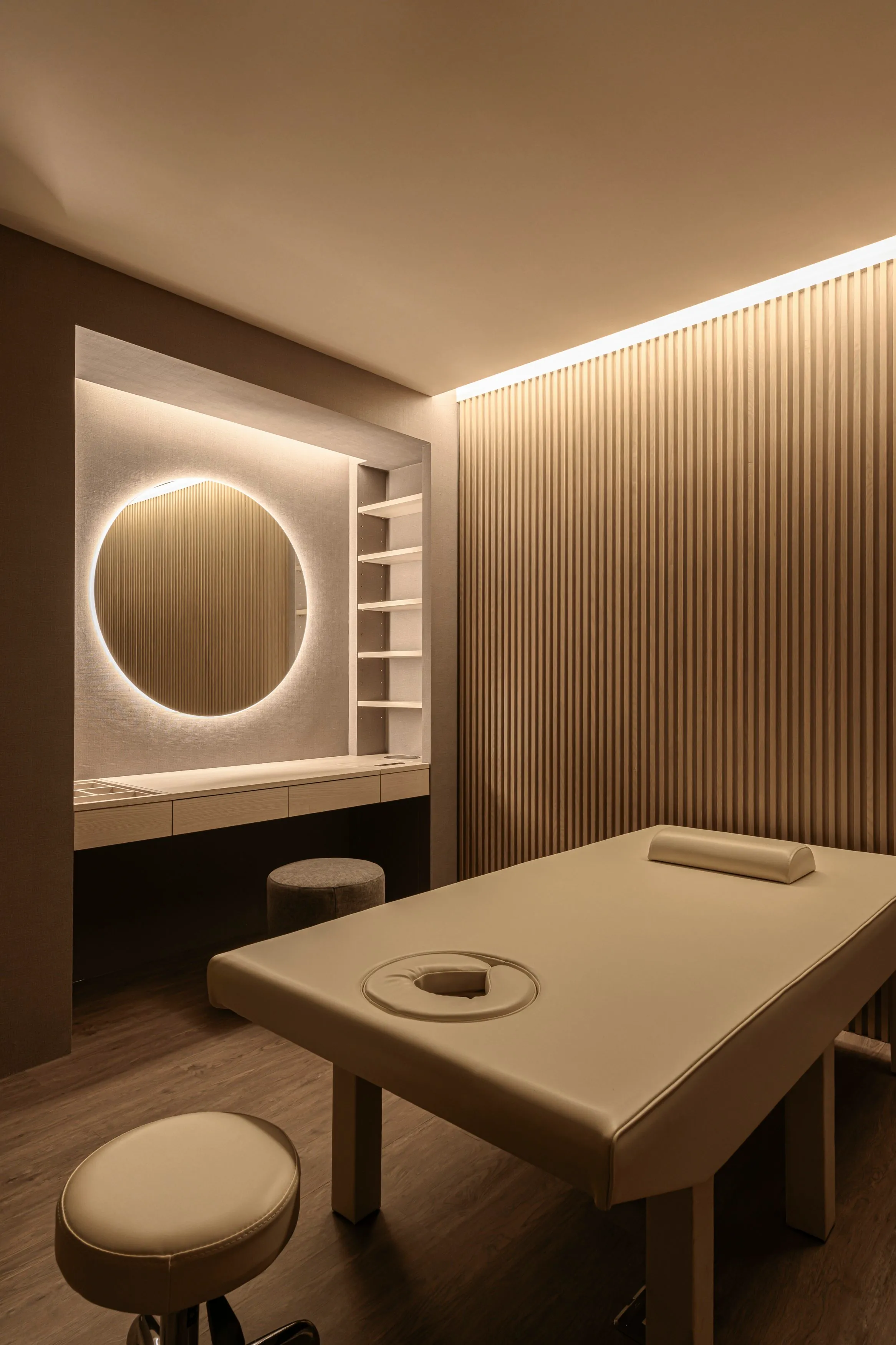 Layered lighting and clean lines create a sense of stillness and care.