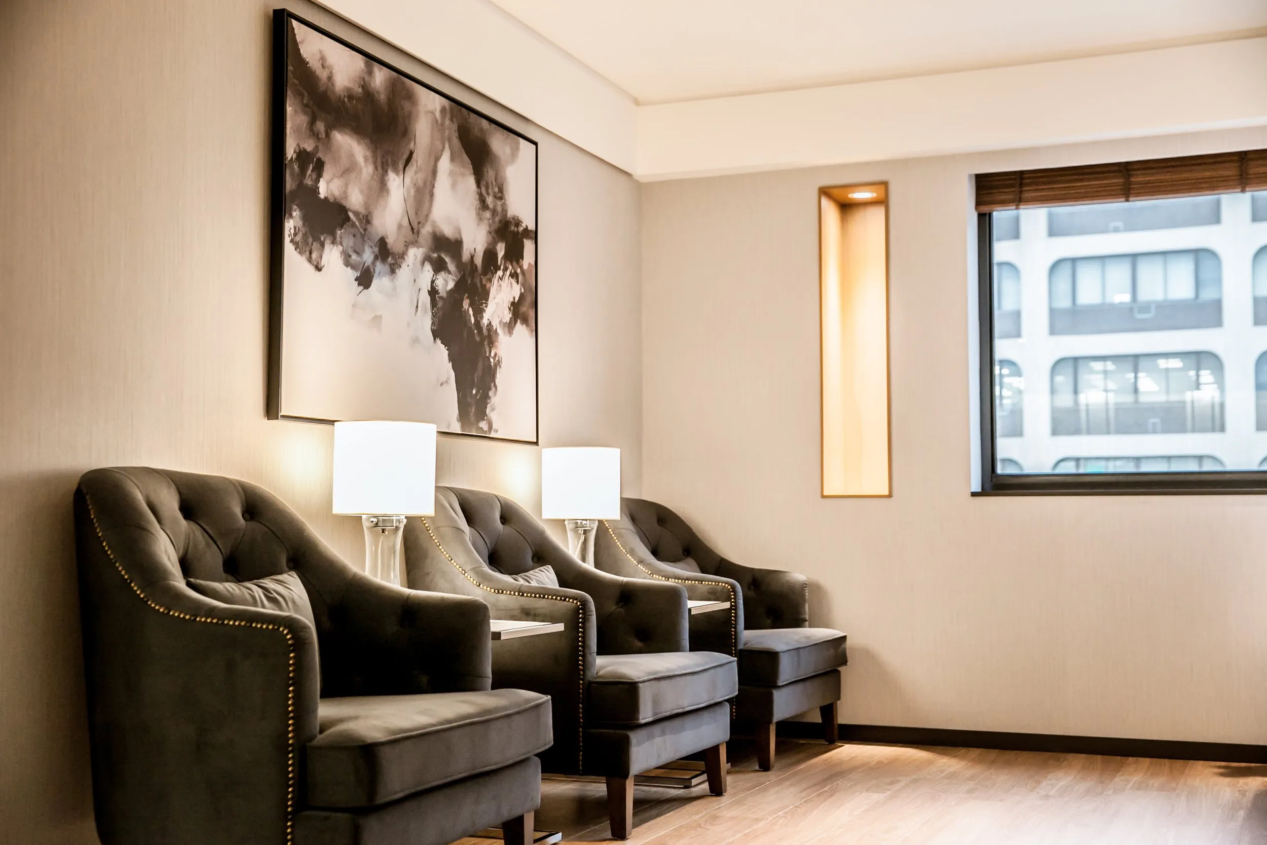 A quiet waiting area designed for comfort before treatment begins.